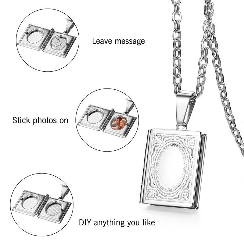 OIDEA Locket Necklace for Women Men: Stainless Steel Vintage Religious Bible Book Photo Locket Necklaces that Holds Pictures Jewelry Gifts Chain 22 Inch Silver - Image 5